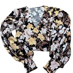 Kivari Floral Black and Yellow Women's Linen Top